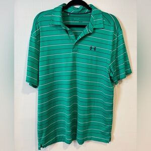 Under Armour Men's Green & Blue Stripe Loose Fit Polo Size Large